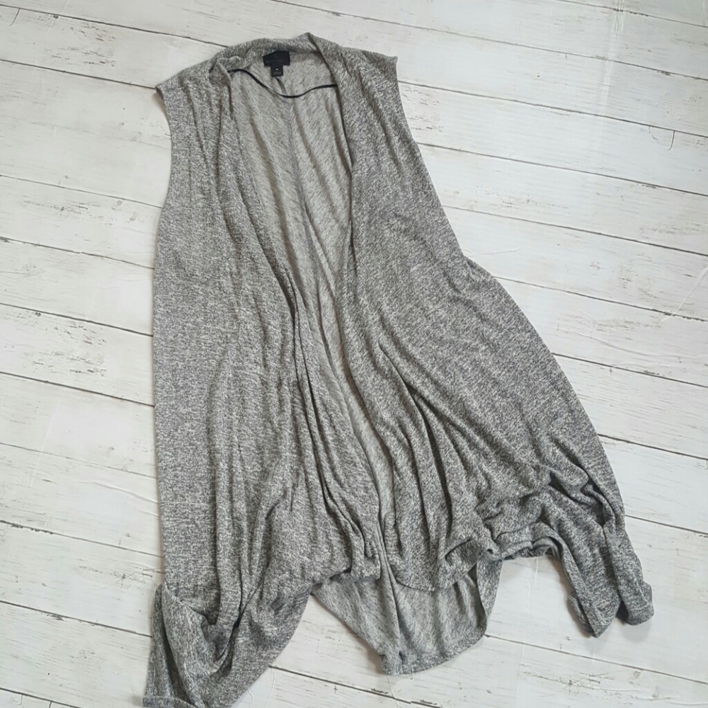 Open Drape Sleeveless Cardigan‎ Vest Gray Lightweight Layering Piece Medium